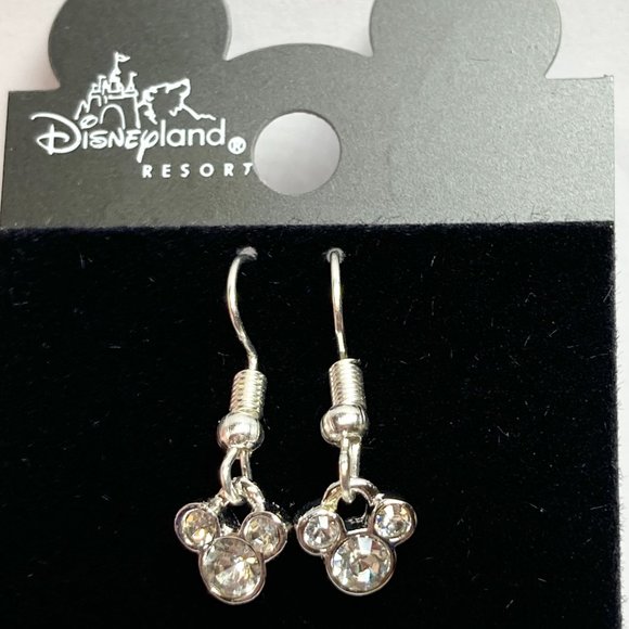 Vintage Disney Mickey Mouse Ears Earrings Disneyana Dainty Crystal Silver Plated - Picture 9 of 11